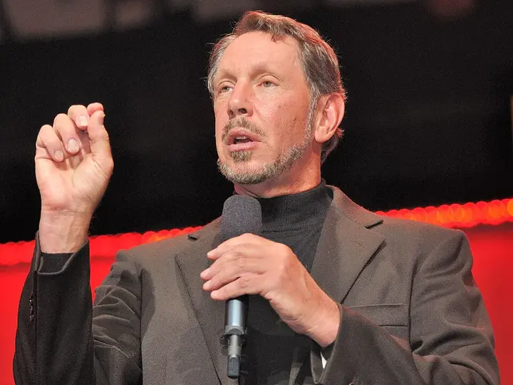 Larry Ellison speaking on stage